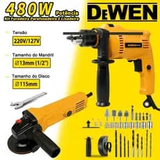 Kit Furadeira Parafusadeira 480w + Esmerilhadeira 530w Com Maleta e Acessórios 36pçs 220v