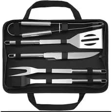Jogo de cafa Kit Churrasco Conjunto Bolsa + 5 pçs Aço Inox Estojo Faca Garfo Espátula