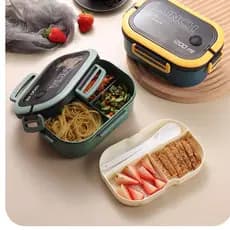 Pote De Marmita Box Food 2 Camadas com divisorios 1200 ml Com Talheres Marmitex lancheira