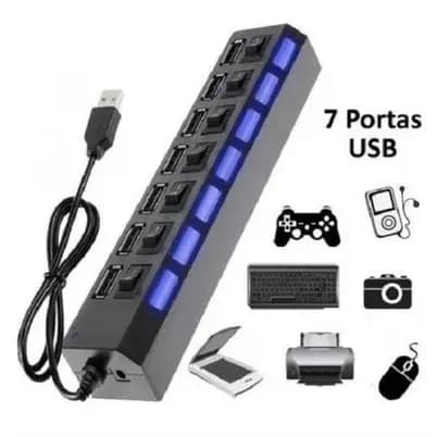 Adaptador Usb  Expansor Pc Acessórios7 entrada  Usb Hub 2.0 Multi Usb Tomada Adaptador Extensor 7 portas