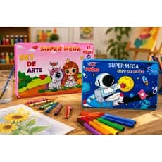 Kit 42/13 Peças Maleta Pintura Infantil Pincel Giz Aquarela Apontador Lápis Estojo Desenho Criança