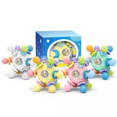 Brinquedo Mordedor 12 Pontas Infantil Massageador Dentição Chocalho Esfera com Alça Colorido BPA Fre