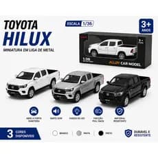 Hilux Miniatura Caminhonete Fricção Toyota Carrinho Carro Escala 1:36 c/Caixa, Som Luz Coleção Metal