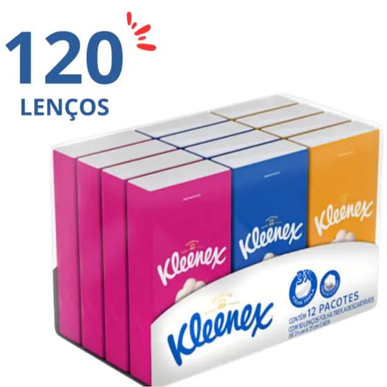 Kit 120 Lenços de Papel Kleenex Triplo Suaves Pacotes de Bolso p/ Casamento