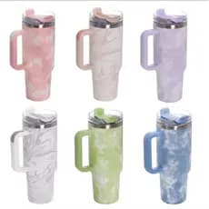Copo Térmico 1.2L com Alça Estilo Nuvem e Mármore Colorido Tumblr 40oz Inox