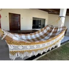 Rede De Descanso Dormir 4.5 METROS Toda Reforçada Até 350kg Bucho De Boi Branco e Caramelo