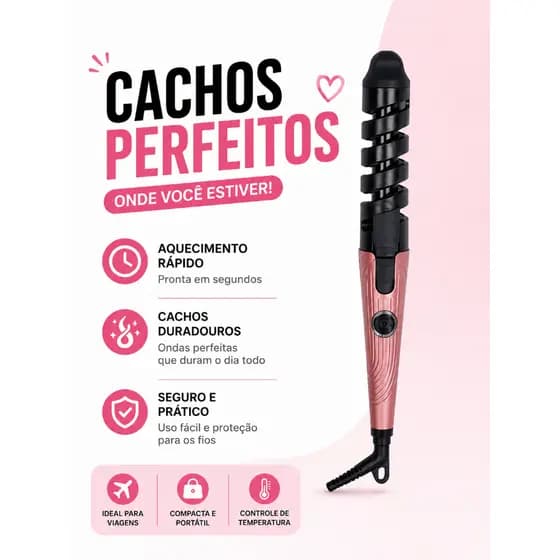 Modelador de Cachos Automático Bivolt Babyliss Profissional 30W Cachos Perfeitos Aquecimento Rápido Portátil Curléa™