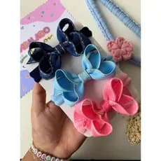 Faixinha Cabelo Baby Menina Rn/Kit com 3 unidades/Laço Jeans Maternidade