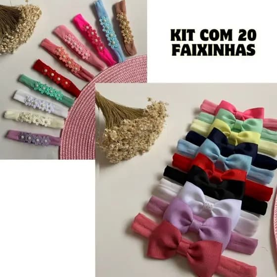kit 20 Faixinhas de Cabelo Bebê Laço Menina
