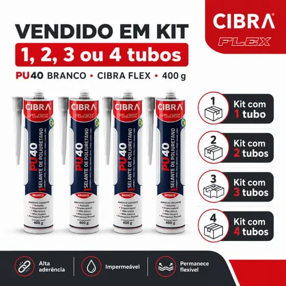 Selante PU 40 Branco Cibra Flex 400g Cola Vedante Poliuretano Calha Rufo Janela Porta Construção