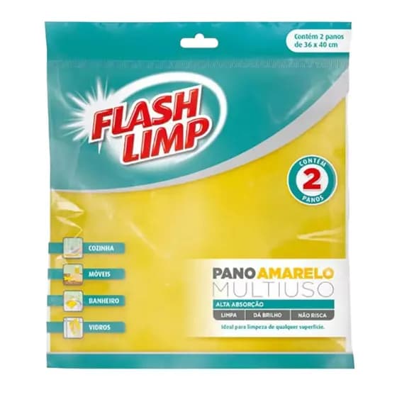 Panos Multiuso Amarelo Flashlimp - 2 Unidades para Limpeza Eficiente