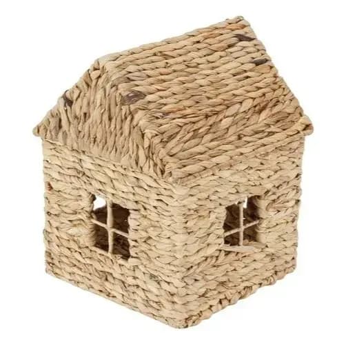 Cesto Vazado C/ Tampa Casinha Fibra Natural Brinquedos Roupa