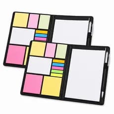 Kit 2 cadernos Anotações Couro Sintético Com Caneta E Marcadores Adesivos Escritório Home Office
