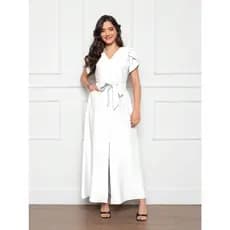 Vestido Longo Feminino Fenda na frente com laço e bolso maguinha - marrant