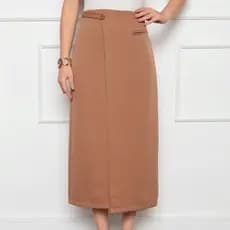 Saia Midi feminina Detalhe lateral Bolso falso ziper atrás