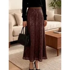 Saia midi com lantejoulas, silhueta em A sofisticada e favorecedora, saia maxi sereia justa ao corpo.