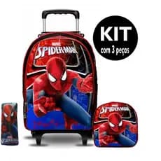 Kit Mochila Escolar Infantil Do Homem Aranha Com Lancheira e Estojo