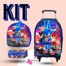 Kit Escolar Infantil de Mochila Com lancheira e Estojo do Sonic 3