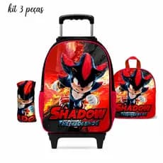 Kit Mochila do Shadow com lancheira e Estojo de Rodinhas de silicone
