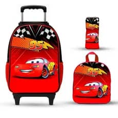 Kit Mochila Escolar Infantil Carros com Lancheira e Estojo