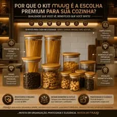 Jogo 10 Potes Hermetico Vidro Mantimentos Tampa Bambu Alimentos Cozinha