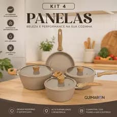 Jogo de Panelas 7 Peças Cerâmica Antiaderente Indução Gás Tampa Vidro Cabo Madeira Cozinha