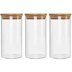 Conjunto Potes Herméticos Com 1000ml De Vidro Redondo Tampa De Bambu Mantimento Tempero Alimento