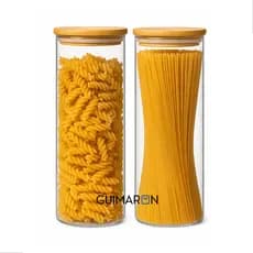 Kit 2 Potes de Vidro 1800ml com Tampa de Bambu Hermético Mantimentos Condimentos Empilhaveis
