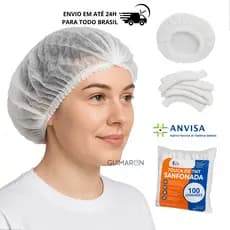 200 Unidades Touca Descartavel Tnt Branca Com Elastico Sanfonada Reutilizavel Cozinha Resistente