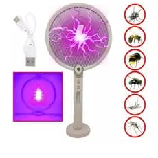 Raquete Elétrica mata mosquito mosca Inseto com base dobrável Led Usb Uv Luz Roxa Dp-839