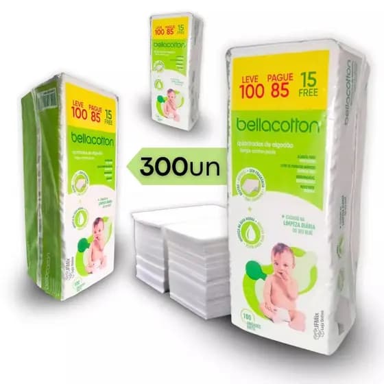 Lenço De Algodão Quadrado Descartável Bellacotton 300 Unid