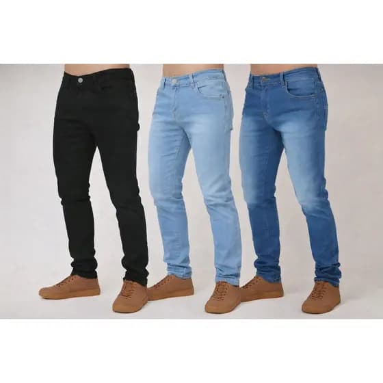 Kit Calça Jeans Masculina Skinny Slim Fit Elastano Confortável Várias Cores