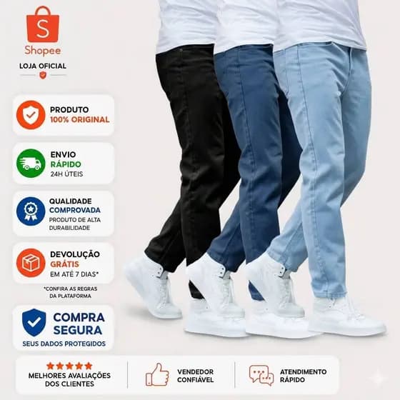 Kit 3 Calças Jeans Masculina Skinny Algodão Confortavél Moda 2026