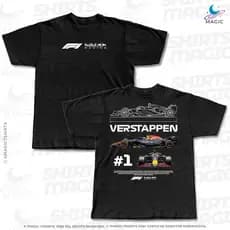 Camiseta F1 Verstappen Two cars 2025 Red Bull Racing #1 Fórmula 1 100% Algodão unissex
