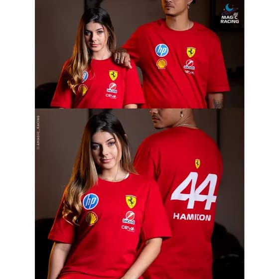 Camiseta F1 Team maranello 2025 Sponsorships Lewis Hamilton #44 100% Algodão