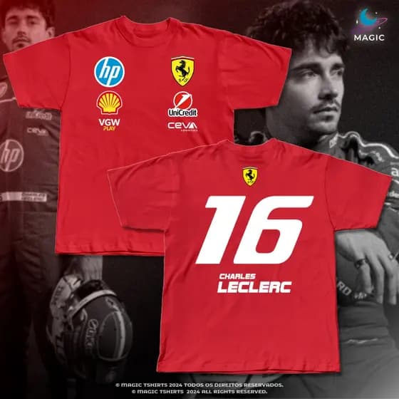Camiseta Team maranello F1 2025 Sponsorships Charles Leclerc #16 100% Algodão