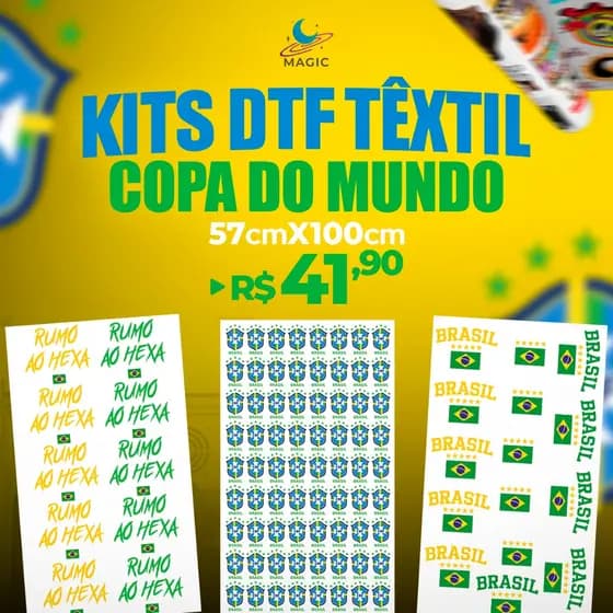 Kits DTF Têxtil O Metro 57x100 Seleção Brasileira Copa do Mundo Rumo Ao Hexa 2026 Lucre muito - Estampas Camisetas