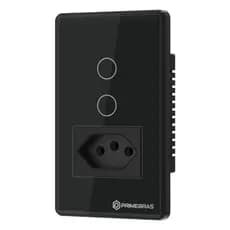 Interruptor Touch 2 Botões C/ Tomada Wi-fi Primebras Preto