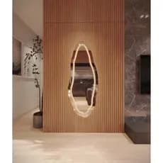 Espelho Orgânico EL05 Corpo Inteiro 150cm x 60cm Polido LED Jateado Luz Branca e Luz Amarela Sala Quarto Banheiro