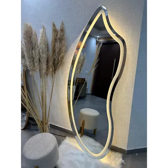 Espelho Orgânico EL22 Corpo Inteiro 170cm x 70cm Polido LED Jateado Luz Branca e Luz Amarela Sala Quarto Banheiro