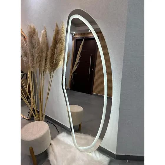 Espelho Orgânico EL23 Corpo Inteiro 170cm x 70cm Polido LED Jateado Luz Branca e Luz Amarela Sala Quarto Banheiro