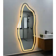 Espelho Orgânico Flame Corpo Inteiro 170cm x 70cm Polido LED Jateado Luz Branca e Luz Amarela Sala Quarto Banheiro