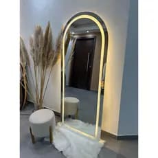 Espelho Janela EL13 Corpo Inteiro 150cm x 60cm Polido LED Jateado Luz Branca e Luz Amarela Sala Quarto Banheiro