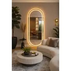 Espelho Oval EL07 Corpo Inteiro 150cm x 60cm Polido LED Jateado Luz Branca e Luz Amarela Sala Quarto Banheiro