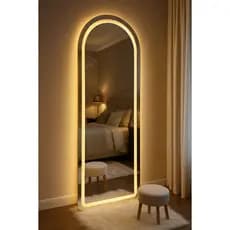 Espelho Janela EL13 Corpo Inteiro 170cm x 70cm Polido LED Jateado Luz Branca e Luz Amarela Sala Quarto Banheiro