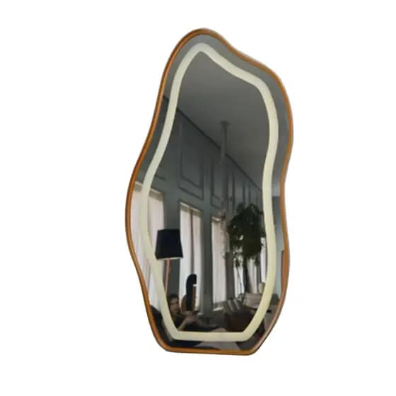 Espelho Orgânico Moldura Metal Dourado 115cmx60cm Com LED Jateado Luz Branca e Amarela