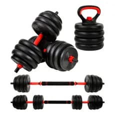 Kit Halteres 6 em 1 Anilha Ajustável até 20kg – Barra, Kettlebell e Suporte