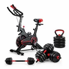 Bike Spinning 6kg + Kit Musculação 6 em 1 Ajustável 15kg Ahead Sports Academia Completa em Casa