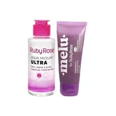 Kit Cuidados Faciais Melu Ruby Rose Água Micelar 120ml + Esfoliante Uva 75g