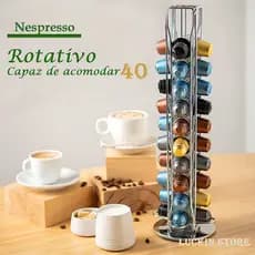Suporte Giratório Cromado Porta 40 Reto Cápsulas Café Nespresso